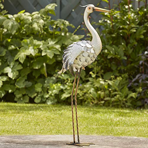 Garden Gear Metal Heron Ornament, Bird Statue, Outdoor Painted Sculpture for Pathways, Patios & Borders, Height 86.5cm
