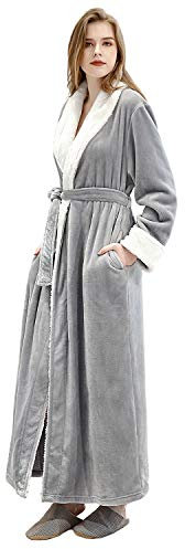 PUTUO Donna Accappatoio in Microfibra, Accappatoio Lungo per Donna Caldo Morbida Vestaglia (grigio, XL)