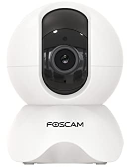 Foscam Caméra pour l'Intérieur Motorisée IP X5 - WiFi, Haute Définition 5MP avec Détection de Mouvement Intelligente - Vue 350°, Jour & Nuit - Infrarouge de 8m - Alexa & Google Assistant - Blanc