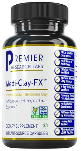 Premier Research Labs Medi-Clay-FX: Bentonite Clay Capsules for Detoxification | Food Grade Smectite Supplement | Absorb Toxins, Supports Cellular Health and Mold Detox - 90 Capsules