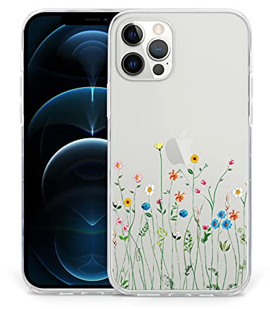 Sephonie Flower Case for iPhone 12 Pro Max (6.7), Floral Pattern Clear Slim Fit Girly Design, Shockproof Protective Hard PC Back with Soft TPU Bumper Phone Cover for Girls and Women | Wildflowers