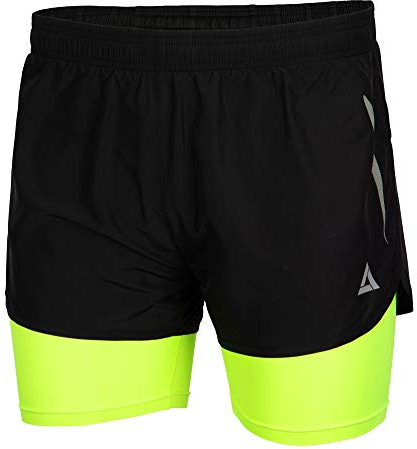 Airtracks Herren Funktions Laufhose Kurz Pro Line Laufshorts 2 in 1 Kurze Hose Sporthose für Männer Jogginghose Atmungsaktiv Schnelltrocknend S M L XL XXL XXXL XXXXL 3XL 4XL - schwarz-neon - XL