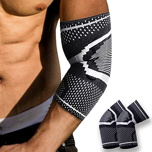 GIRYES Ellenbogenbandage 2 Stücke,Rutschfeste Ellbogenstütze, Kompressionsarmstützen für Tennisarm, Arthritis, Sehnenentzündung, Gelenkschmerzen, Feuchtigkeitstransport,Golfer- Ellenbogen(S)