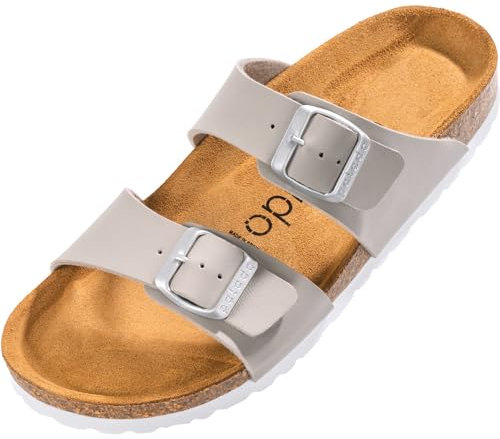 Palado Pantoletten Damen Samos - elegante Sandalen Made in Spain - bequeme Hausschuhe mit dämpfendem Kork-Fußbett - modische Sommerschuhe Basic Matt Grau UK3,5 - EU36