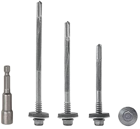 Confezione da 40 viti autoforanti a testa esagonale, 5,5 x 200 mm, con rondella EPDM per il fissaggio di pannelli sandwich (40, 5,5 x 200 mm)