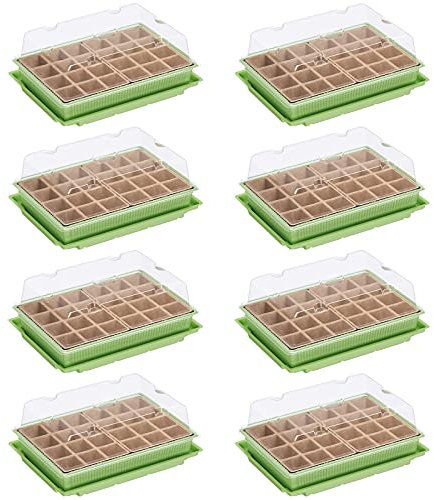 WELLGRO Mini Gewächshaus für 24 Pflanzen - ca. 27x19x10 cm (LxBxH) je Zimmergewächshaus, grün/transparent, Kunststoff/Zellulose - Menge wählbar, Stückzahl:8 Stück