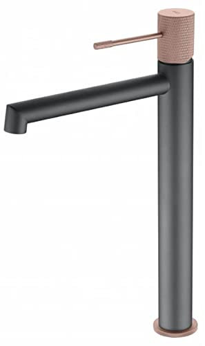 IMEX - Grifo monomando lavabo de caño alto, Grifería Baño agua Frio/Caliente - Serie Line Gris Mate y Champagne - BDD038-3GC