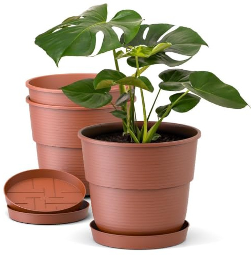 Plastard Blumentopf 3er Set Ø20 cm mit Untersetzer Terrakotta, Pflanzkübel | Witterungs- UV & frostbeständig, inkl. 16 cm Untersetzer, ideal für Garten, Balkon & Innenbereiche, Deko Pflanztopf 3 Liter