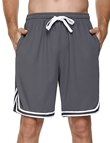 Litherday Shorts Herren Sportshorts Kurz Hosen Streifen Jogginghose Sommer Traininghose mit Taschen Elastischer Bund und Atmungsaktive Shorts zum Fitness, Running, Gym, Basketball, Dunkelgrau, M