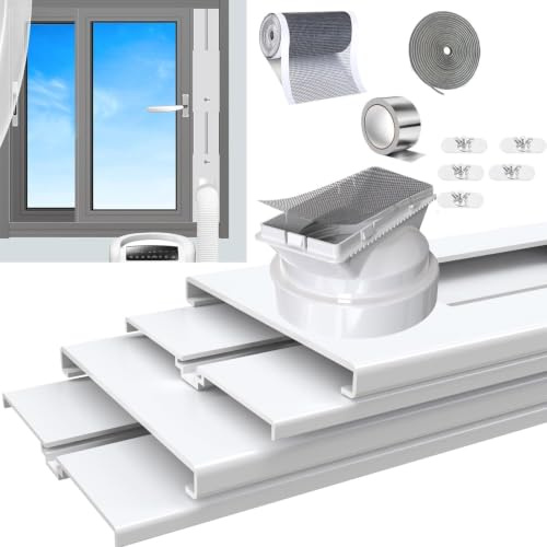 Portable Air Conditioner Window Vent Kit 26-62Adjustable with Universal 5.0/5.9Adapter Security Lock 2 Weather Strippings Perfect Fit for LG Portable AC Vertical/Horizontal Sliding Window Seal Kit