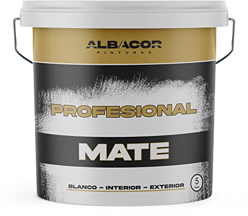 ALBACOR Pintura Blanca Interior -5KG- Exterior Máxima Cubrición, Pintura Plástica Mate para Baños Techos Fachadas Paredes, Textura lisa, Acabado Profesional