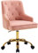 Sepnine Bürostuhl Samt, Schreibtischstuhl Aesthetic Mädchen, Schminkstuhl mit Rollen, Drehstuhl mit Goldenen Stuhlbeinen, Höhenverstellbar, Studie, Büro, Schlafzimmer, Bis 135 kg, Rosa