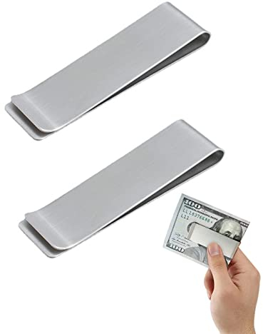 Clyhon Geldklammer,2Pcs Edelstahl Geldscheinklammer,Silber Geldclip,Money Clip zum Männer und Frauen für Geldscheine Visitenkarte Kreditkarte(Silber)