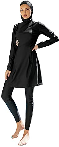IBTOM CASTLE Muslimische Badeanzug Damen Badeanzug 49-Teilig Lange Ärmel Badeanzug Bringen Kopftuch Hose Islamischer Ganzkörper Modest Badeanzug Sonnenschutz Burkini Bikini