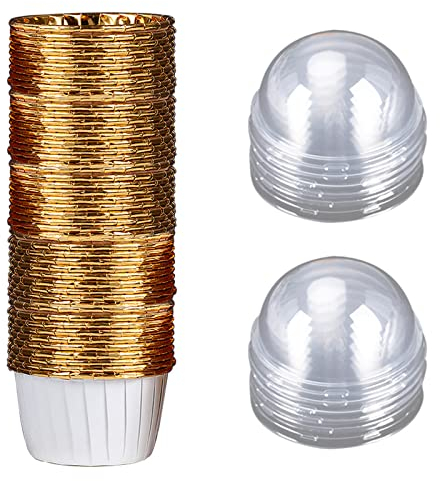 50 Stück Aluminium Folie Cupcake, Papier Muffinförmchen, Cupcake Backbecher mit Deckel, Geeignet für Geburtstagsfeiern, Urlaubspartys(Weiß)
