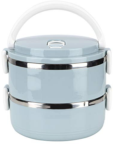Thermal Lunch Box, Portable Stainless Steel Blue Insulated Rice Insulation Noddles Food ContainerOne Layer Lunch Box Containers for Car Office School Home and Work (Double Layer)