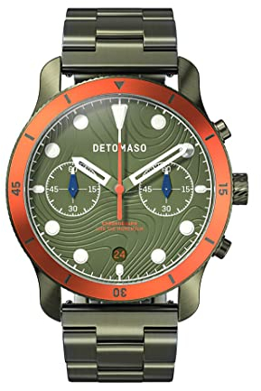 DeTomaso Venture Chronograph TOPO Olive Olive Herren-Armbanduhr Analog Quarz Edelstahlarmband Olive