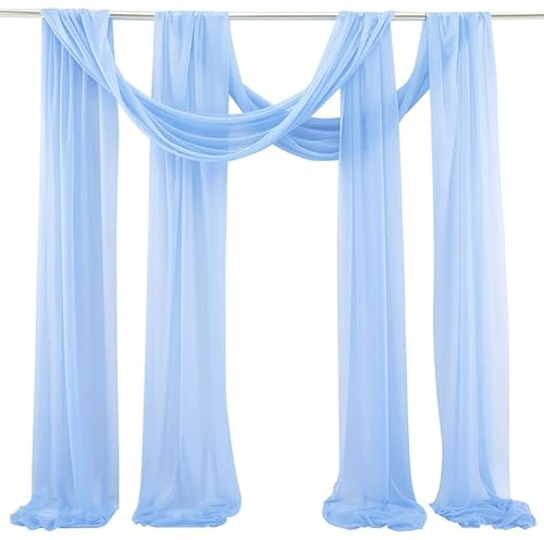 PTNKUIIY Hochzeitsbogen Vorhang, 2 Stück Drapierstoff Tüllstoff Tüll Foto Hintergrund Hochzeit Vorhang Deko Querbehang Traubogen Vorhang Hochzeitsdekoration Brautparty,Urlaub Party -75 * 300cm,Blau