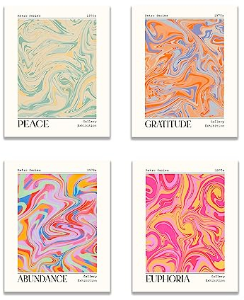 KEUSPI Trendige Retro-Poster, abstrakt, Aura, Farbverlauf, Frieden, Dankbarkeit, Fülle, Euphorie, Pastellfarben, Hippie, 60er-, 70er-Jahre, Posterdrucke für Wohnheim, trendige Dekorationen, Wandkunst,