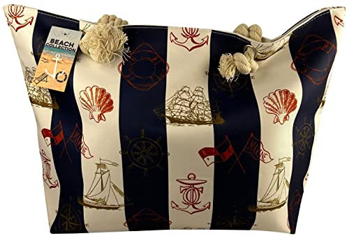 Strandtaschen Maritim Anker Strandtasche - Wasserresistent mit Reißverschluss & Innentasche - Badetasche XXL Familie Shoppertasche Schwimmbad Strand Beach Tasche , Motiv wählen:TT-m65 Schiff Kompass