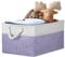 Large Storage Baskets, Rectangular Fabric Storage Box with Handles, Canvas Storage Basket Wardrobe Storage Box for Clothes Towels Toys Blankets Shoes (41x31x21cm/1 Pack, White Purple)