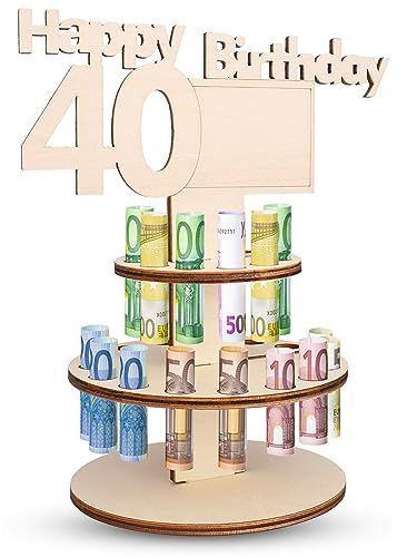 TAKUZA Originelle Geburtstag Geldgeschenk 40. Holz, Geschenk zum 40 Geburtstag Männer, Geschenke zum 40 Geburtstag Frauen, Jubiläum Gästebuch 40. Geburtstag aus Holz Geschenke für Familie, Freunde