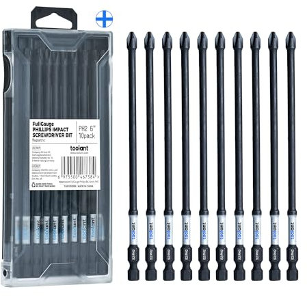 toolant 6 Inch Long Phillips Bit#2 Magnetic Anti Slip Impact Screwdriver Bits Set,10pcs Insert S2 Steel PH2 Driver Dit Set with CNC Machined Tips for Power Drill