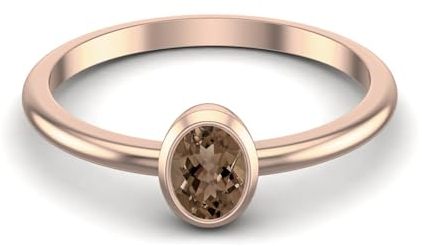 0,25 ctw ovaler Rauchquarz-Edelstein 925 Sterling Silber Solitär Damen Versprechen Lünette-Set-Ring Roségold Vermeil, 61