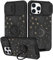 Pegmode (2in1 for iPhone 12 Case/iPhone 12 Pro Case for Women Moon Stars Cute Girly Girls Phone Cases Pretty Black Design with Camera Cover+Ring Holder Fashion Space for Apple 12/12 Pro Cover 6.1''