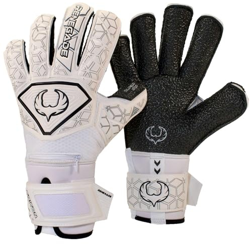 Renegade GK Triton Polaris Torwarthandschuhe Pro Finger Schutz | 3.5+3mm Super XD Grip & 4mm Duratek | Schwarz & Weiß Fußball Torwart Handschuhe (Größe 6, Jugend-Kinds, Roll-Neg. Hybrid Cut, Level 2)