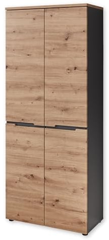 Memphis Schuhschrank hoch in Artisan Eiche Optik, Graphit - Moderner Mehrzweckschrank mit viel Stauraum für Ihre Schuhe - 80 x 192 x 38 cm (B/H/T)
