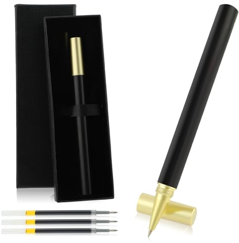 cobee Kugelschreiber holz,Vintage Brass Gold Hölzern Holzkugelschreiber Feiner Spitze Schilderstift Geschenkbox mit 2 0,5 mm Schwarzer Nachfüllungen Tinte für Journaling Büro Schule