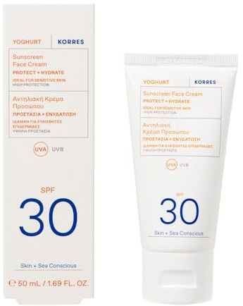 KORRES YOGHURT Sonnencreme für das Gesicht SPF30, schnell einziehend, spendet lang anhaltende Feuchtigkeit, wasserresistent, 50 ml