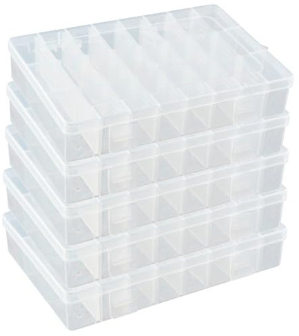 DSM-Verbindungstechnik Sortierbox mit 24 verstellbaren Fächern aus Kunststoff | Aufbewahrungsbox Organizer Sortimentskasten Perlenbox - 5 Stück