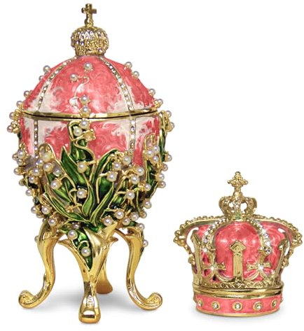 Vtry Dekorative Maiglöckchen-Osterei-Nachbildung: extra groß, 15 cm, handbemalte Schmuckschatulle für die ultimative Heimdekoration, kommt mit Geschenk, einzigartige Schmuckkästchen (Rosa)