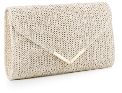 GOKTOW Pochette en paille,Sacs à main d'été en rotin tressé pour la plage pour Femmes Mariage Vacances Voyage Fête