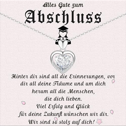 PDTU Abschluss Geschenk, Herz Kette Schulabschluss Geschenk für Mädchen, Abschluss Geschenke zum Bachelor Master Abitur für Mädchen Tochter Enkelin Schwester Nichte Freundin