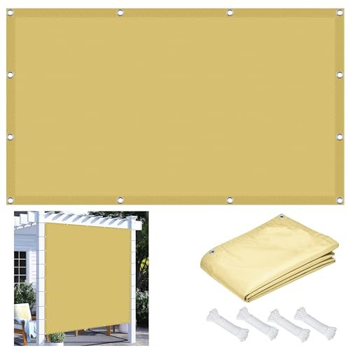 Tenda a Vela Parasole 300 x 500 cm Tenda da Sole con Anelli, Rettangolare Impermeabile con Occhielli con Fune, per Giardino Balcone Terrazza, Color Crema