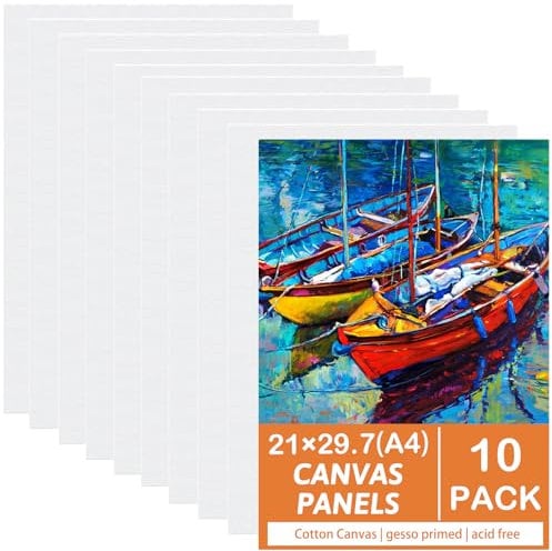 Koncci Leinwand zum Bemalen(10 Stück)-21 x 29,7 cm (A4), Baumwolle Weiße Künstler Leinwände zum Malen - Geeignet für Acryl ölfarben Anfänger Studentin Künstlerin (nicht Keilrahmen)