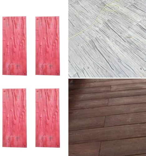 UrbanUp Concrete Moulds 4 X Wood Floor Pattern Concrete Seamless Stamp Mat for Cement/Walls, Red Flexible Concrete Molds, Polyurethane Concrete Texturing Skin