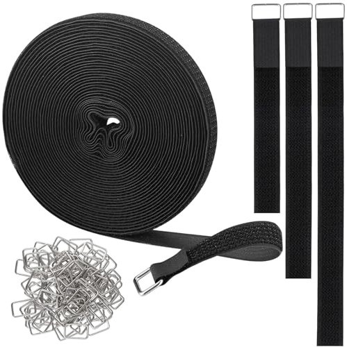 Oenothera 2CM x 10M Sujetacables Reutilizables con 50 Botón Metálico, Ataduras de Cable de Longitud de Corte Libre, para Organizador Management de Cables, Negro