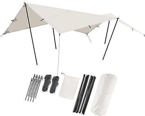 WEITINGKKK Camping unterstand hängematte tarp, Strandzelt Regenfliegenzelt Große Plane Campingplane Baldachin Plane Unterstand Mit Planenstangen for Picknick Wandern(5x6x2.4m)