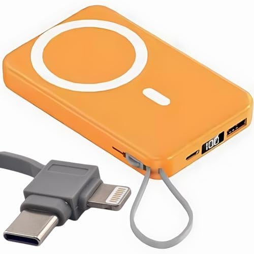 Mag-safe Power Bank 10000mah Wireless Power Bank Fast Charging 22.5W Portable Charger - 15W Wireless Charge Battery Pack - Power Bank (Orange)