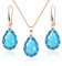 Linawe Aquamarine Blue Jewellery Sets for Women, Rose Gold Pendant Necklace and Earring Set, Birthstone Crystal Imitation Diamond Necklace Set, Rhinestone Tear Drop Earrings Jewellery Set