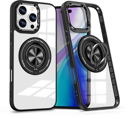 Kainevy for iPhone 16 Pro Case Clear with Stand Ring Holder Compatible with MagSafe Cute Cover iPhone 16 Pro Phone Case Magnetic Transparent Military Grade Shockproof Protective (Black)