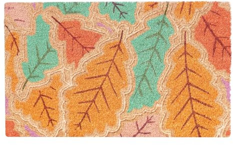 Embossed Coir Doormat 45x75cm Non-Slip Backing for Indoor Outdoor Use Heavy Duty All Weather Front Door Welcome Mat with Stylish Designs Durable Natural Coir [Autumn Leaves]