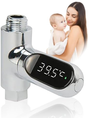 Baby Shower Thermometer Fahrenheit Celsius Shower Water Thermometer with Led Digital Display 360°Rotating Screen Instant-Read Thermometers for Bath Kitchen Bathroom