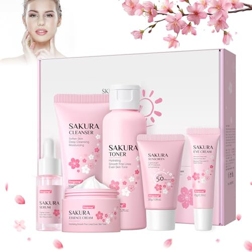 Fengyang® 6 Piezas Set De Cuidado De La Piel Sakura, Kit Hidratante Para El Cuidado De La Piel, Herramienta Para El Cuidado Del Rostro, Kit De Cuidado De La Piel Con Efecto Hidratante (6-set)
