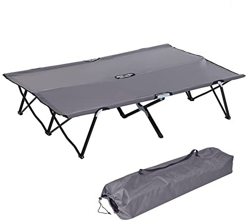 Outsunny Lit de Camp Pliable Double 2 Personnes jusqu'à 136 kg 193 x 125 x 40 cm Polyester Oxford métal Gris