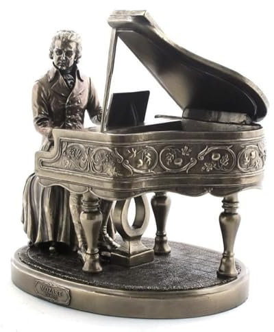 Antyki24 – Mozart Skulptur mit Klavier – Detailreiche Musik Deko Figur aus Bronze – 20 cm hohe Dekofigur Musiker im Retro-Stil – Edle Klavier Deko für Wohnzimmer & Büro